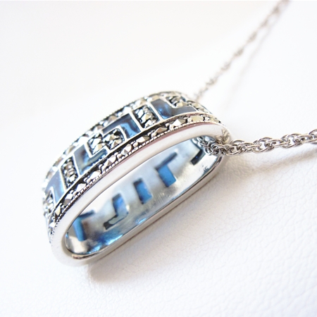 Blue Enamel Greek Key with Marcasite Slide